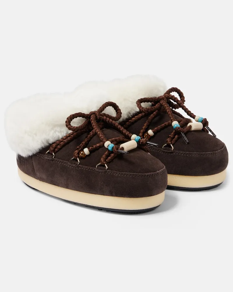 Moon Boot Slip-Ons aus Veloursleder mit Faux Fur Braun
