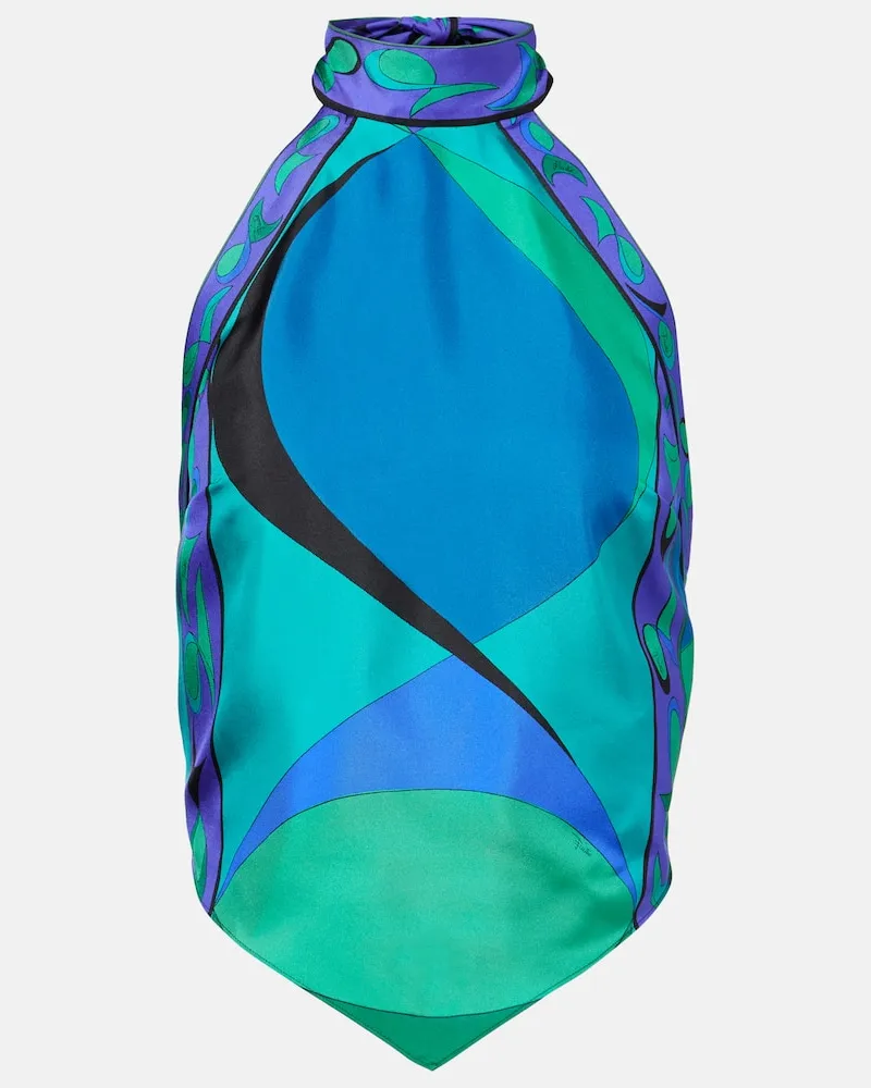 Emilio Pucci Bedrucktes Top Cigni aus Seide Multicolor