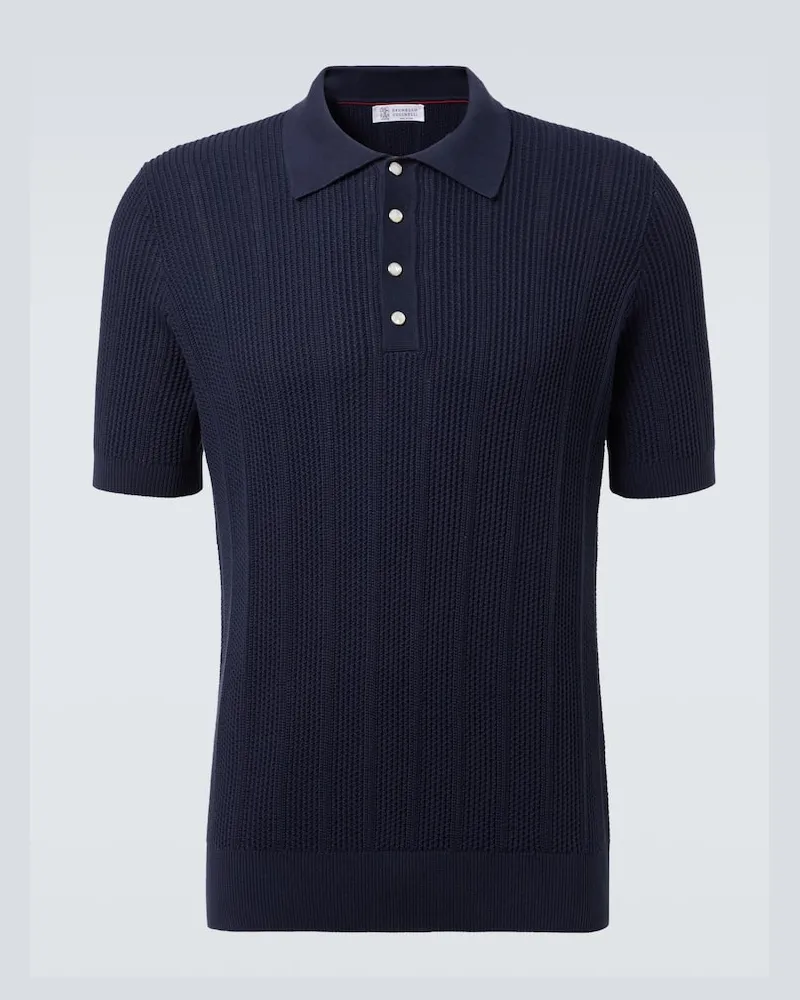Brunello Cucinelli Polohemd aus Rippstrick Blau