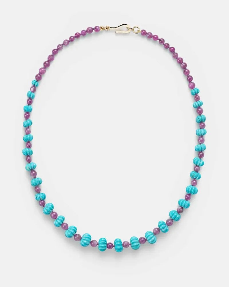 Ileana Makri Halskette aus Türkis und Rubinen mit 9kt Gelbgold Multicolor