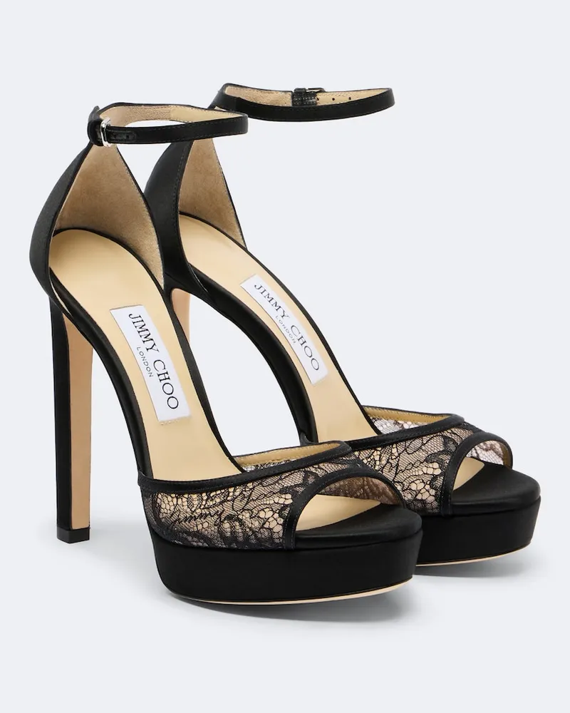Jimmy Choo Plateausandalen Pattie aus Spitze Schwarz