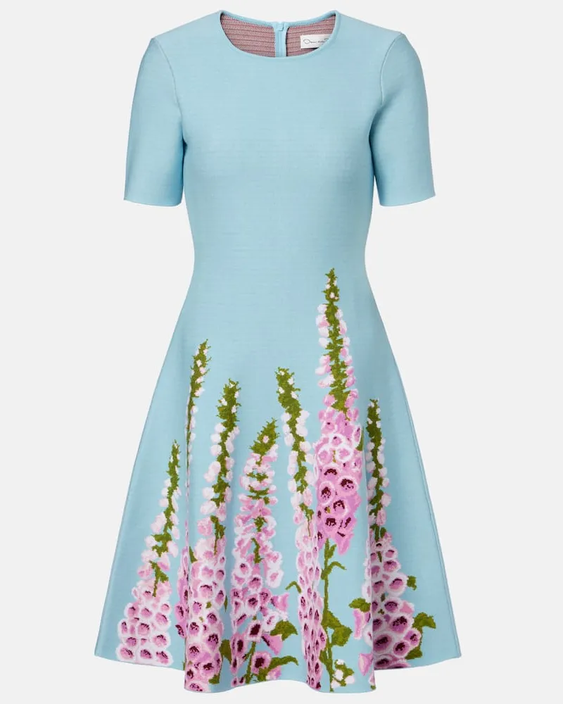 Oscar de la Renta Bedrucktes Minikleid aus Jacquard-Strick Blau