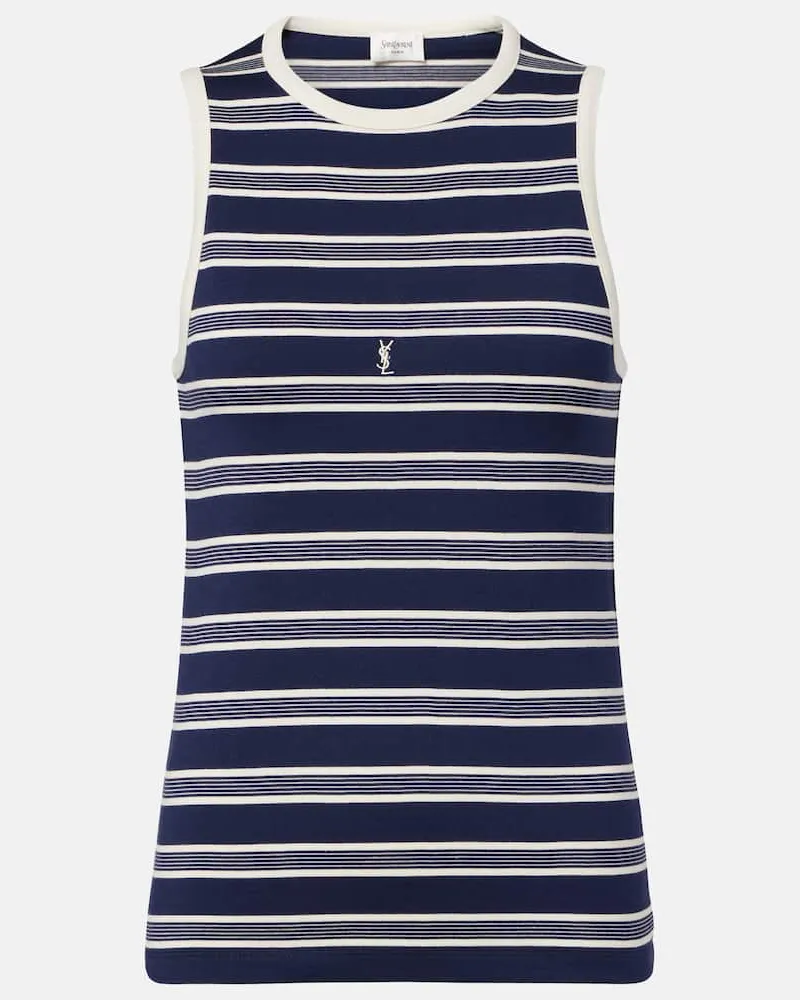Saint Laurent Tank Top Cassandre aus Baumwoll-Jersey Blau