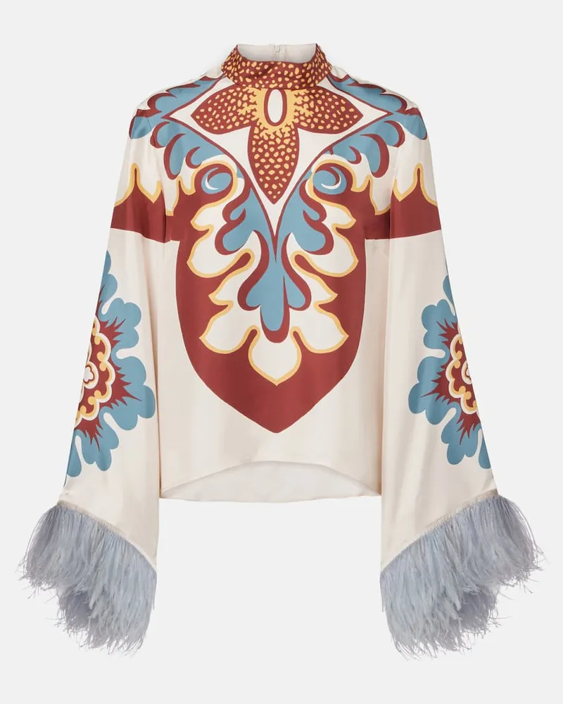 La DoubleJ Top Make An Exit aus Seide mit Federn Multicolor