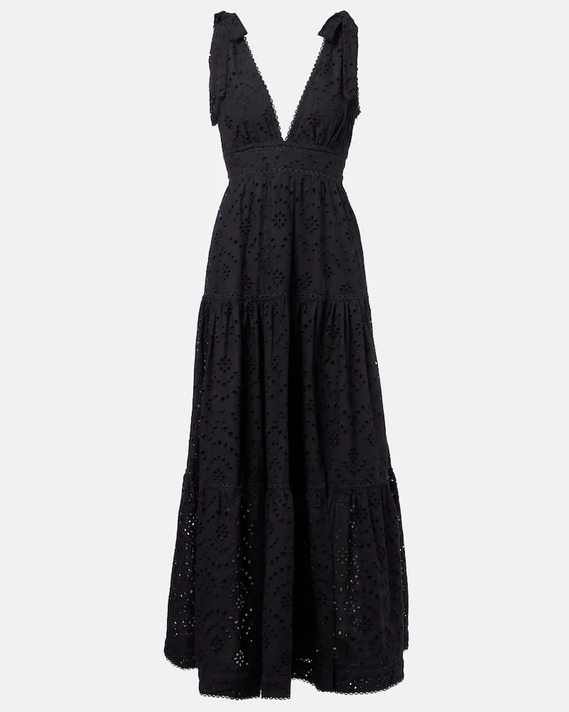 Poupette St Barth Besticktes Maxikleid Perla aus Baumwolle Schwarz