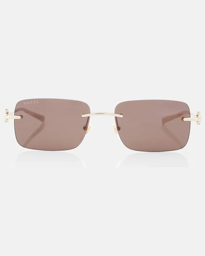 Gucci Eckige Sonnenbrille Horsebit Braun