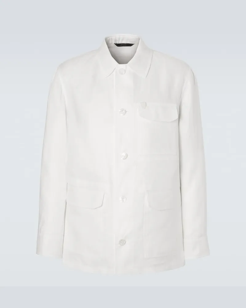 Brioni Jacke aus Leinen und Baumwolle Weiß