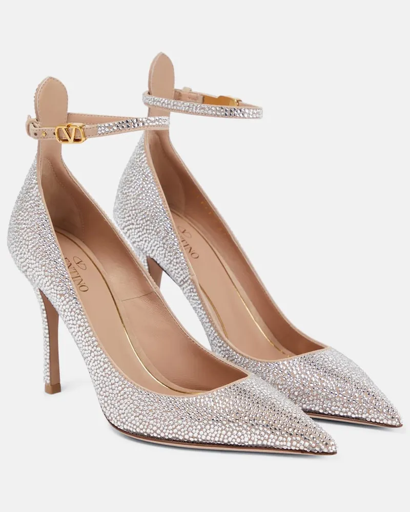 Valentino Garavani Pumps Tan-Go mit Kristallen Silber