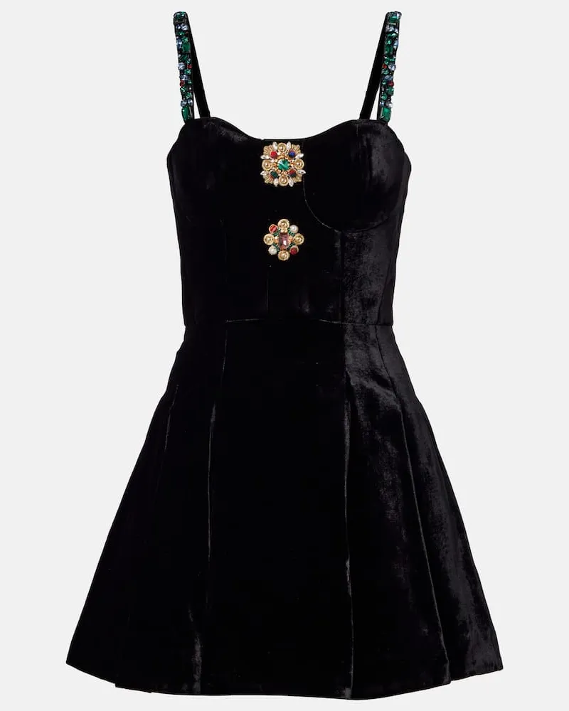 Balmain Verziertes Minikleid aus Samt Schwarz
