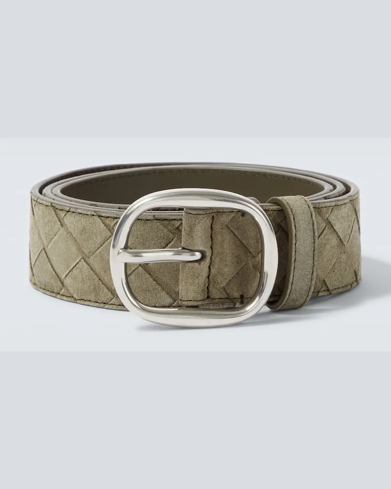 Bottega Veneta Gürtel Intrecciato aus Veloursleder Grün