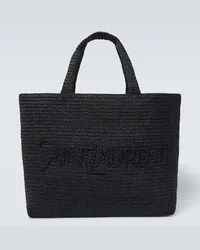 Saint Laurent Bestickte Tote aus Raffiabast Schwarz