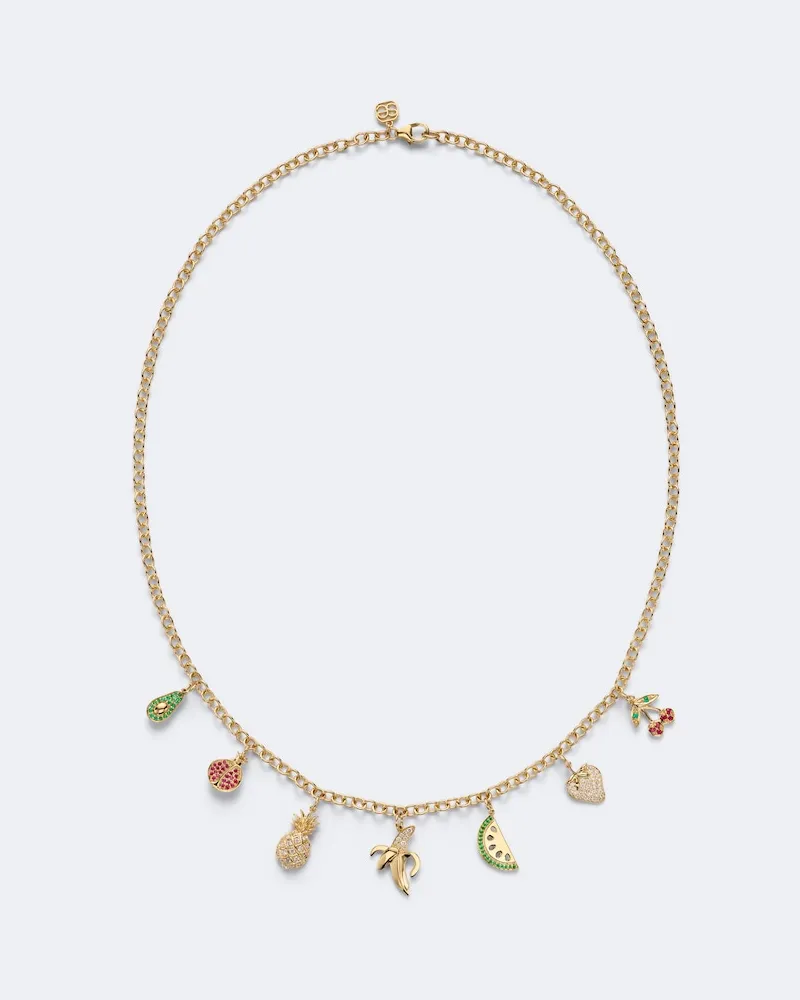 Sydney Evan Halskette aus 14kt Gelbgold mit Diamanten, Smaragden und Rubinen Gold