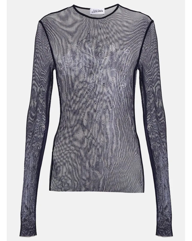Jean Paul Gaultier Verziertes Longsleeve aus Mesh Blau