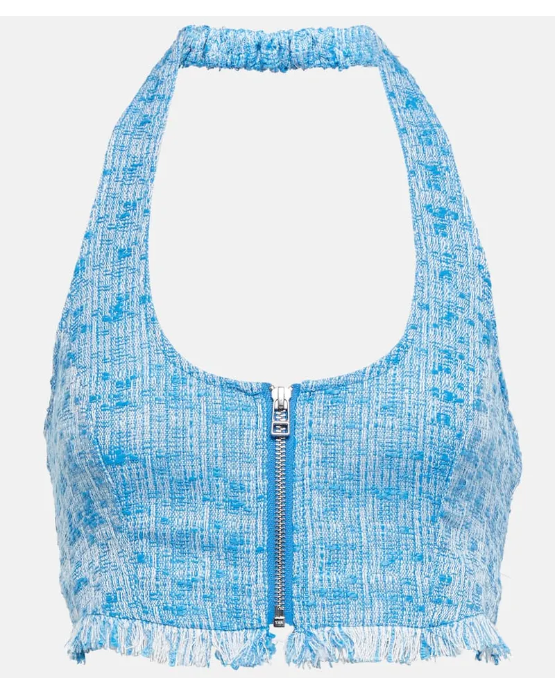 STAUD Cropped-Top Becca aus Tweed Blau