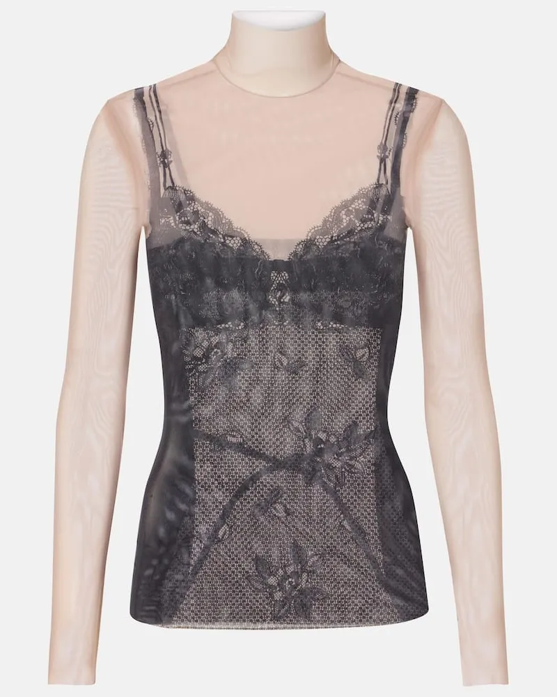 Balenciaga Top aus Mesh mit Spitze Schwarz