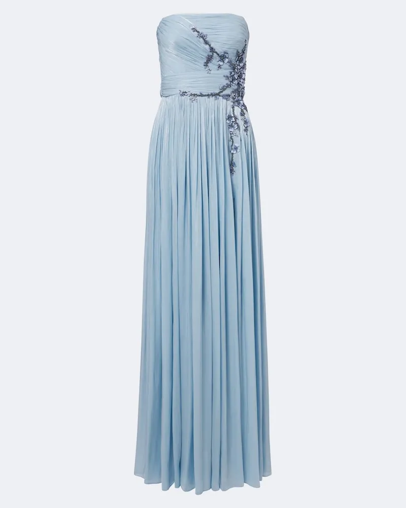 COSTARELLOS Verzierte Bustier-Robe Lenina aus Georgette Blau