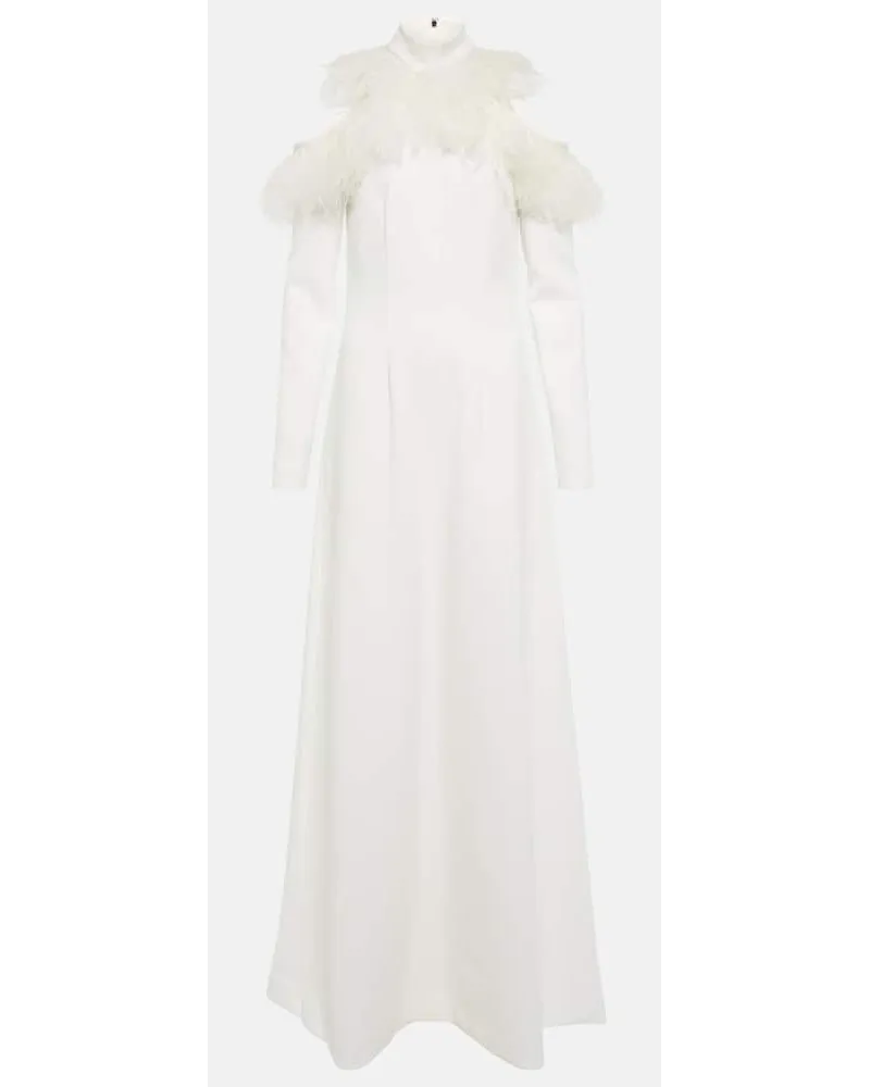 Christopher Kane Bridal Robe aus Crepe mit Federn Weiss