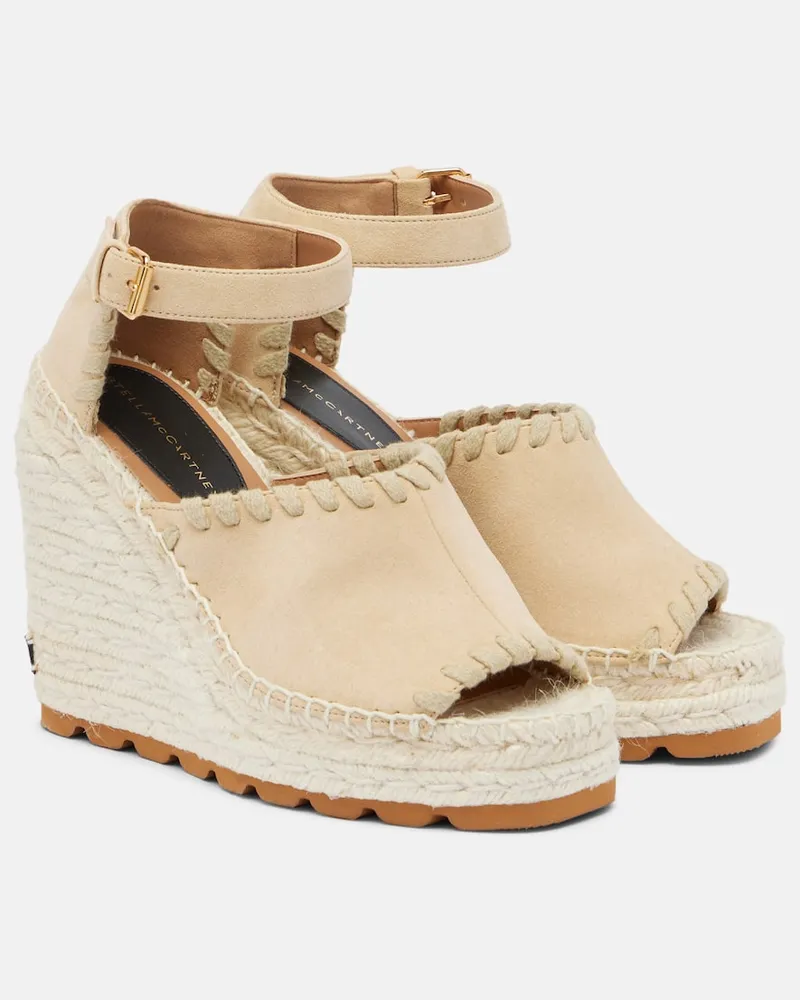 Stella McCartney Espadrille-Wedges aus Velourslederimitat Beige