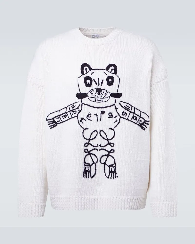 Loewe X Louis Wain Bestickter Pullover aus Wolle Weiß