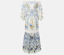 Off-Shoulder-Maxikleid aus Leinen und Seide