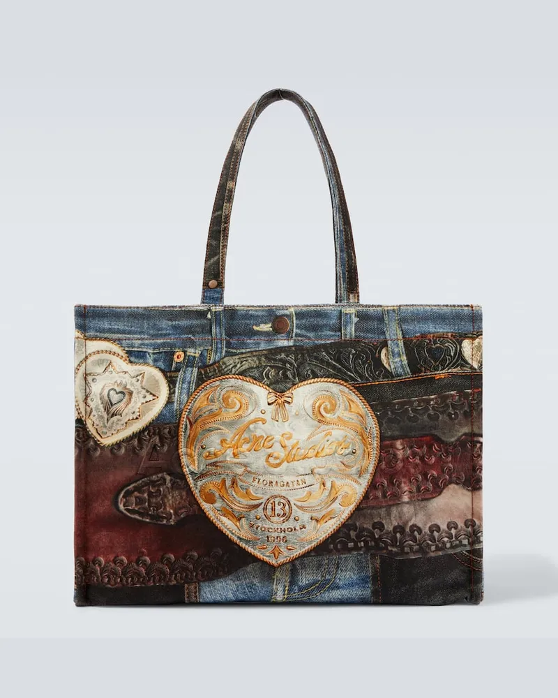 Acne Studios Bedruckte Tote Bag aus Canvas Blau