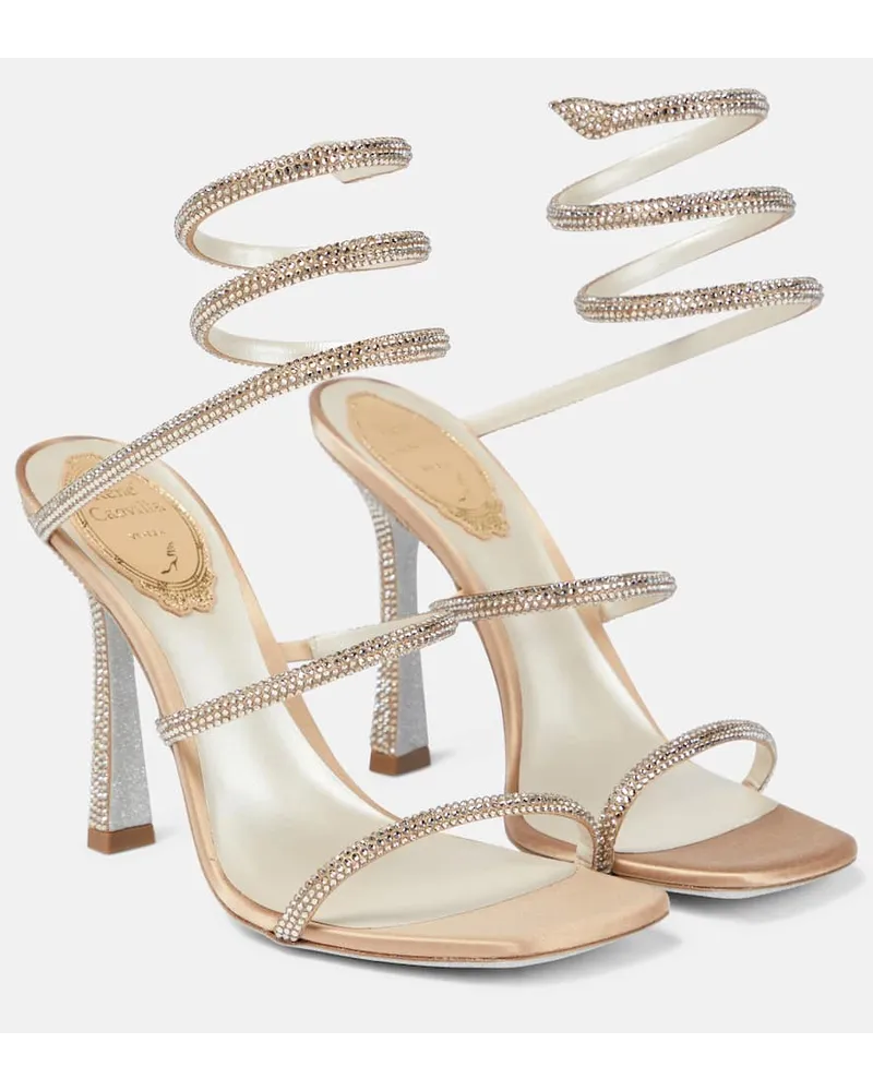 René Caovilla Verzierte Sandalen Cleo aus Satin Beige