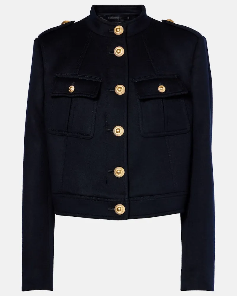 Tom Ford Cropped-Jacke aus Wolle und Kaschmir Blau