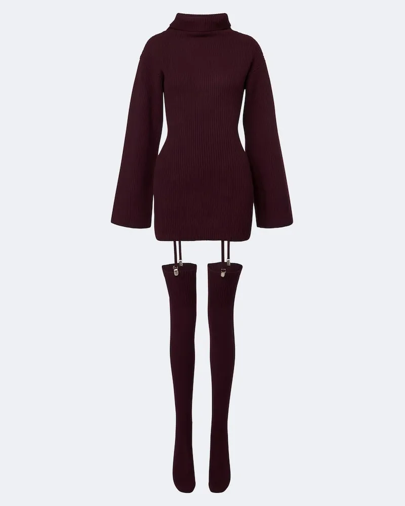 Aya Muse Minikleid-Set Cursa aus Wolle Burgunderrot