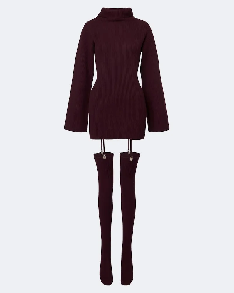 Aya Muse Minikleid-Set Cursa aus Wolle Burgunderrot