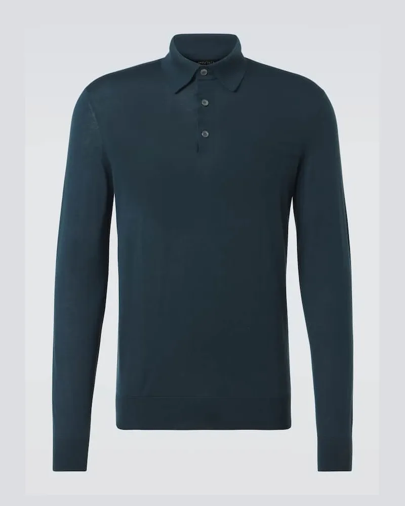 Ermenegildo Zegna Polohemd aus Kaschmir und Seide Blau