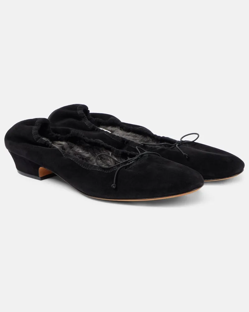 The Row Ballerinas Awar aus Veloursleder Schwarz