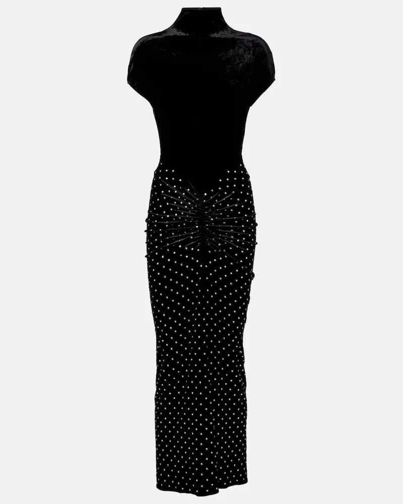 Alaïa Alaïa Cocktailkleid aus Samt und Jersey mit Kristallen Schwarz