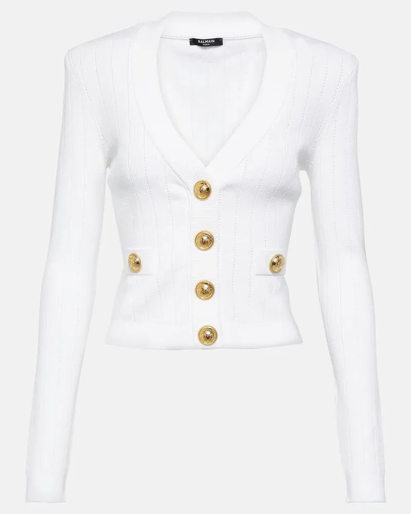Balmain Cardigan aus Rippstrick Weiß