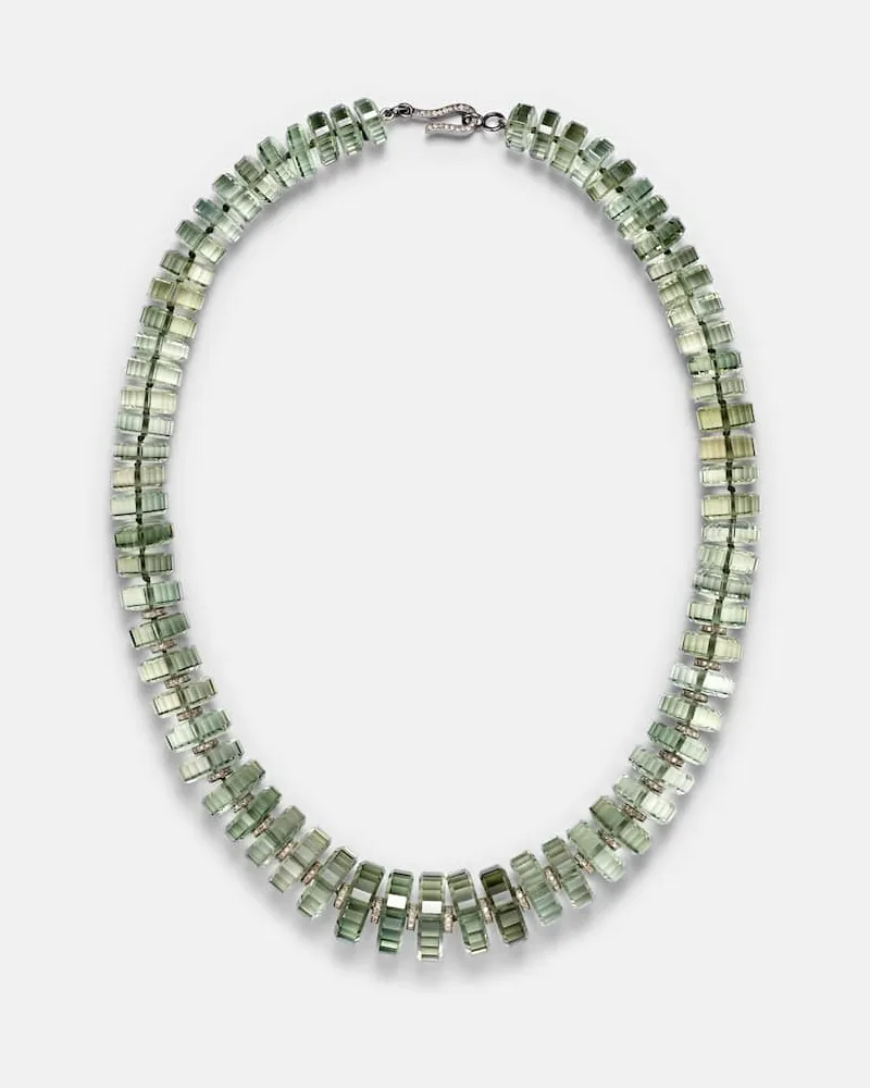 Ileana Makri Halskette Aura aus Amethyst mit Sterlingsilber, 18kt Weißgold (750/1000) und Diamanten Grün