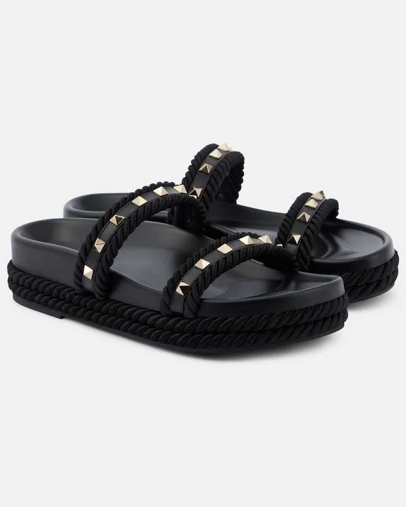 Valentino Garavani Plateausandalen Rockstud aus Leder Schwarz