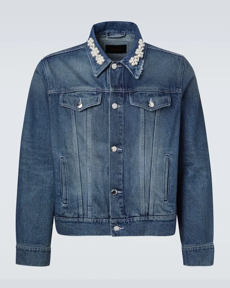 Simone Rocha Cropped-Jeansjacke mit Zierperlen Blau