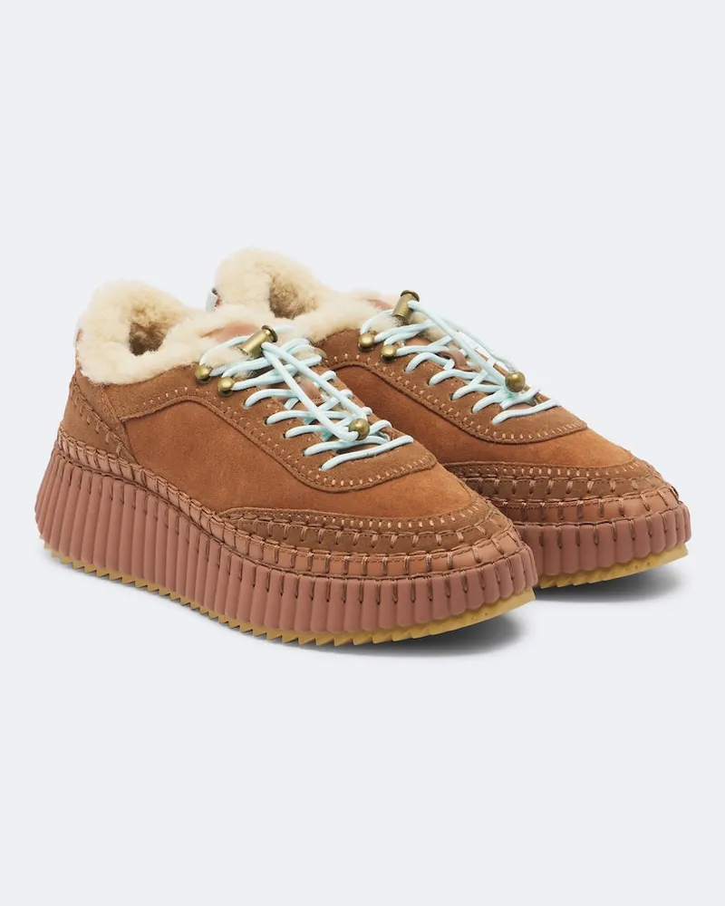 Chloé Chloé Plateau-Sneakers Nama aus Veloursleder Braun