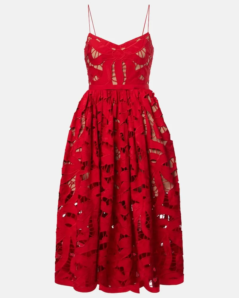 Self-Portrait Midikleid Bow aus Spitze Rot