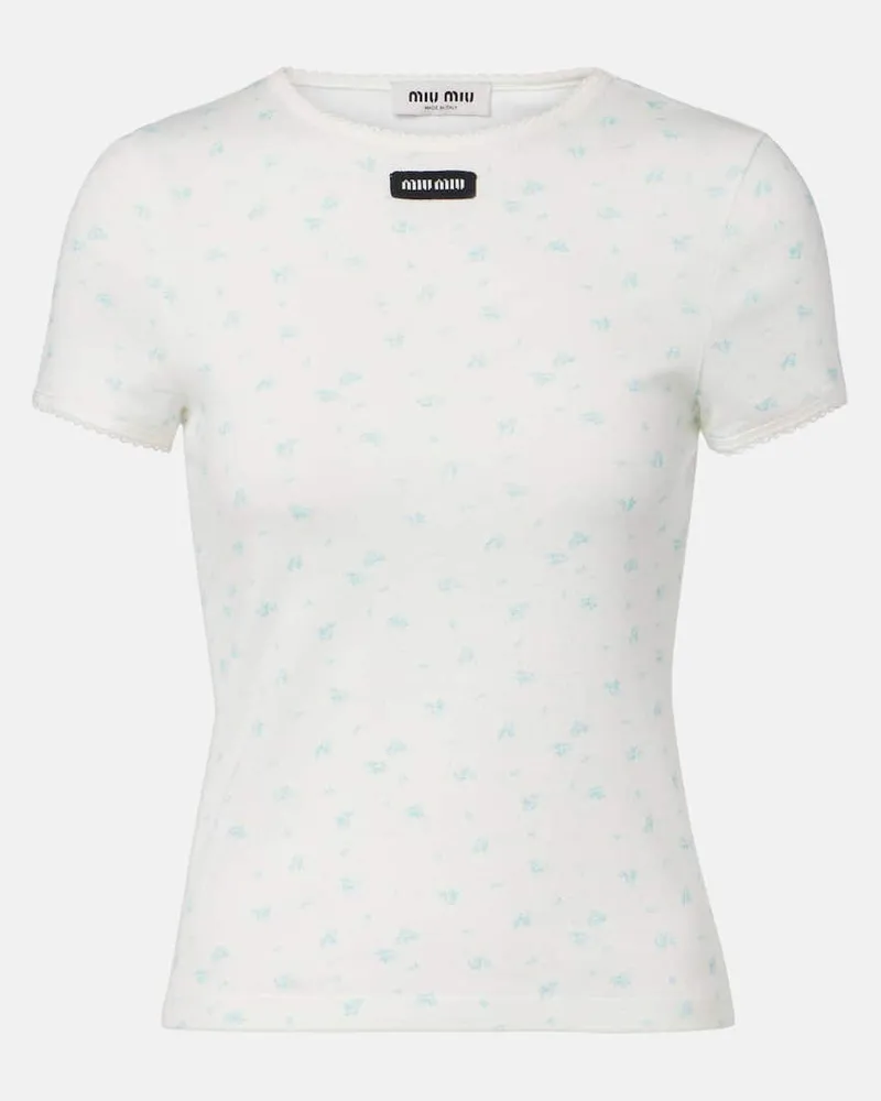 Miu Miu Bedrucktes T-Shirt aus Baumwoll-Jersey Weiß