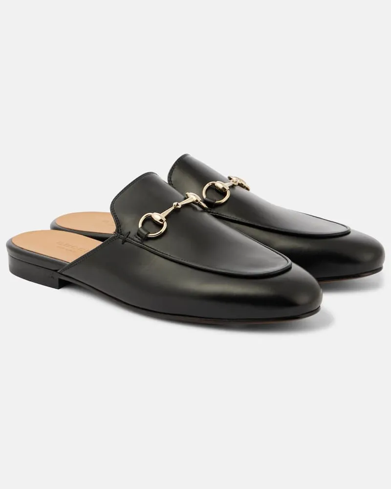 Gucci Slippers Princetown Horsebit GG aus Leder Schwarz