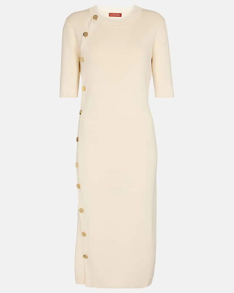 Altuzarra Midikleid Minamoto aus Rippstrick Weiß