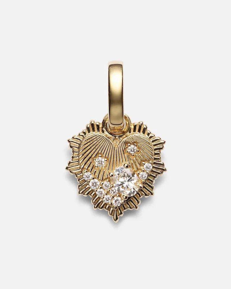 FOUNDRAE Anhänger Heart Love Token Mini aus 18kt Gelbgold mit Diamanten Gold