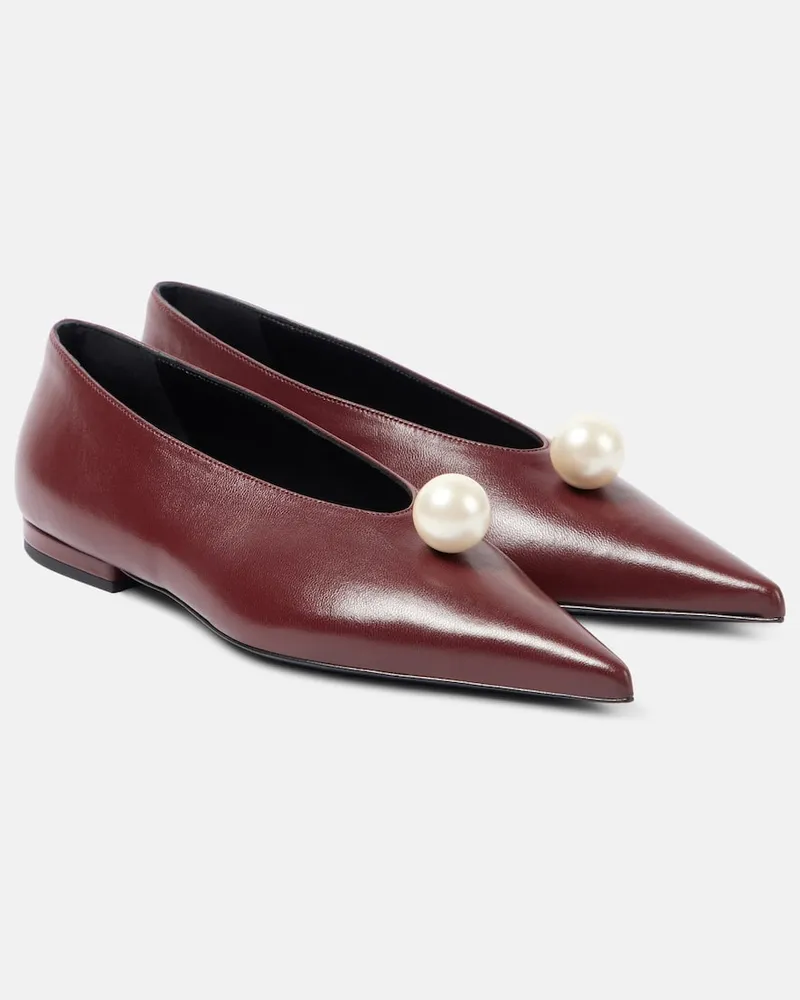 Magda Butrym Ballerinas aus Leder mit Zierperle Burgunderrot