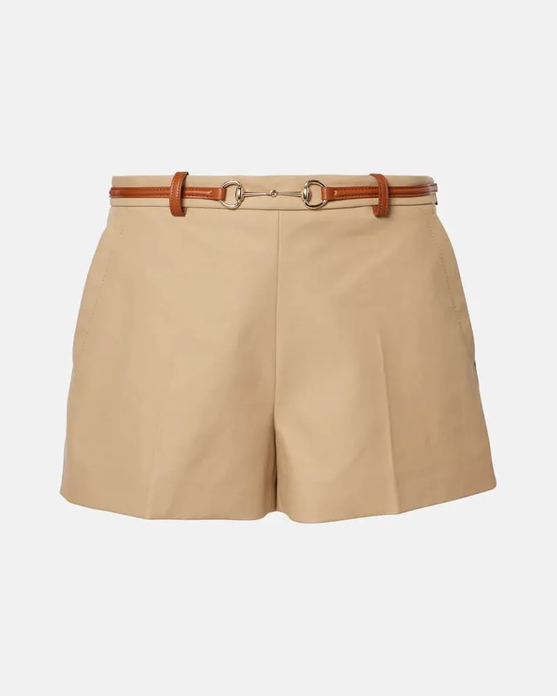 Gucci Shorts Horsebit aus Baumwoll-Drill Beige