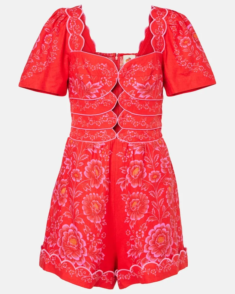 FARM Rio Bedruckter Playsuit aus einem Leinengemisch Rot
