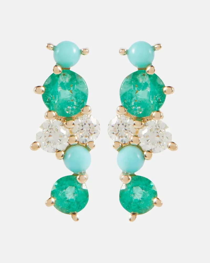 Sydney Evan Ohrringe aus 14kt Gelbgold mit Diamanten und Smaragden Multicolor