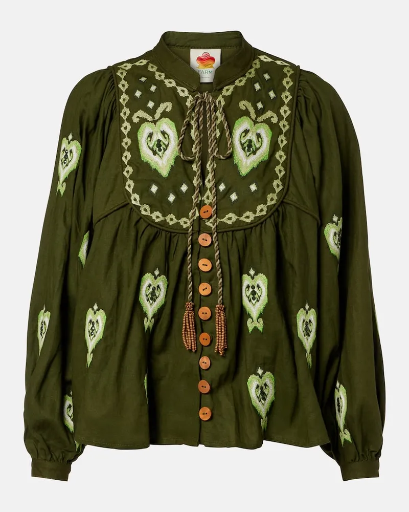 FARM Rio Bedruckte Bluse aus einem Leinengemisch Grün