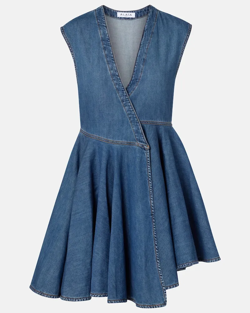 Alaïa Alaïa Wickelkleid aus Denim Blau