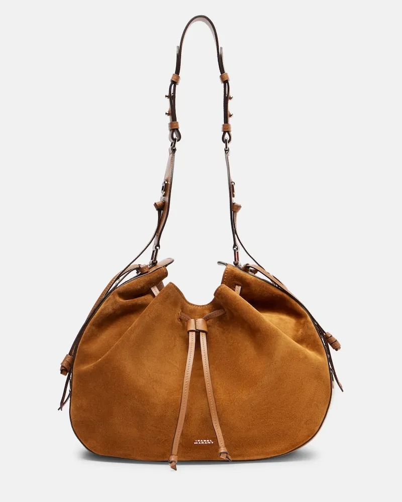 Isabel Marant Schultertasche Bolton Medium aus Veloursleder Braun