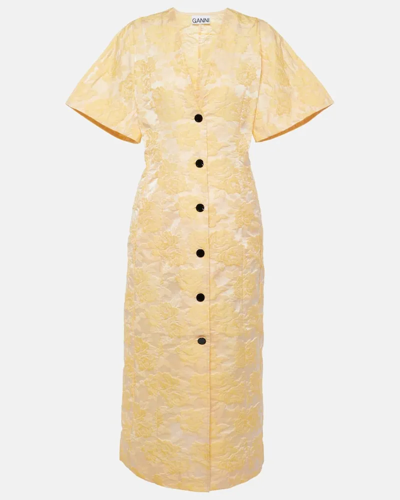 Ganni Hemdblusenkleid aus Jacquard Gelb